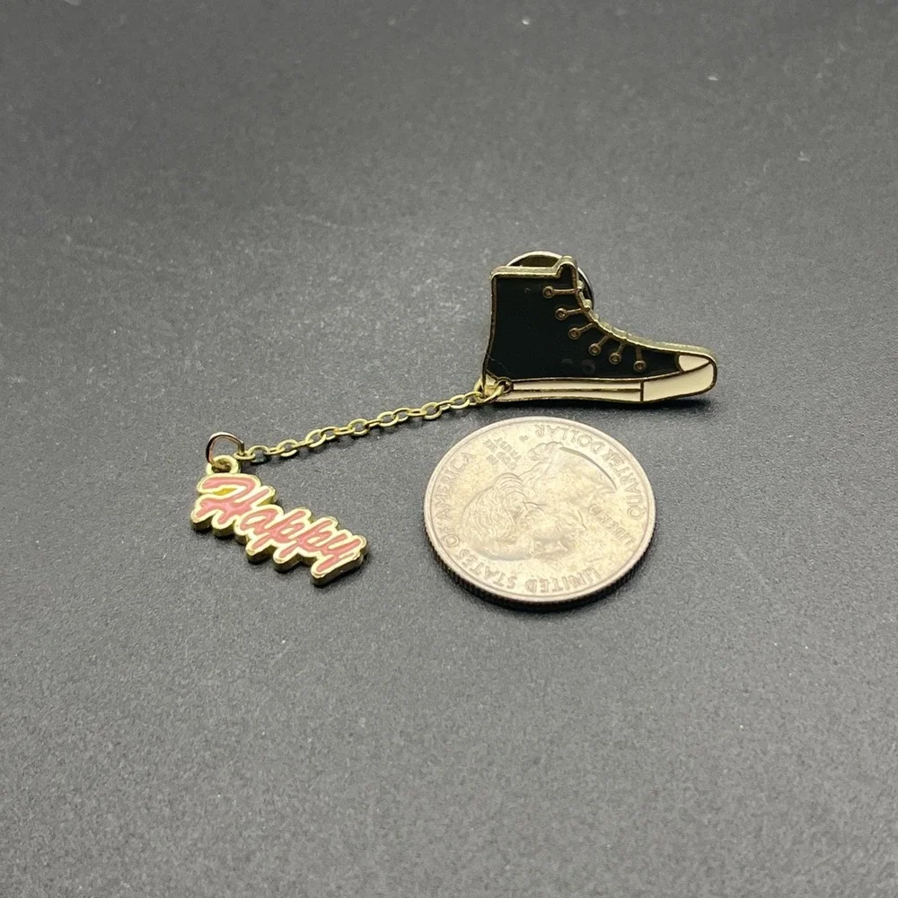 Converse Style Shoe Sneaker Chain W/ Happy Lapel‎ Hat Pin
